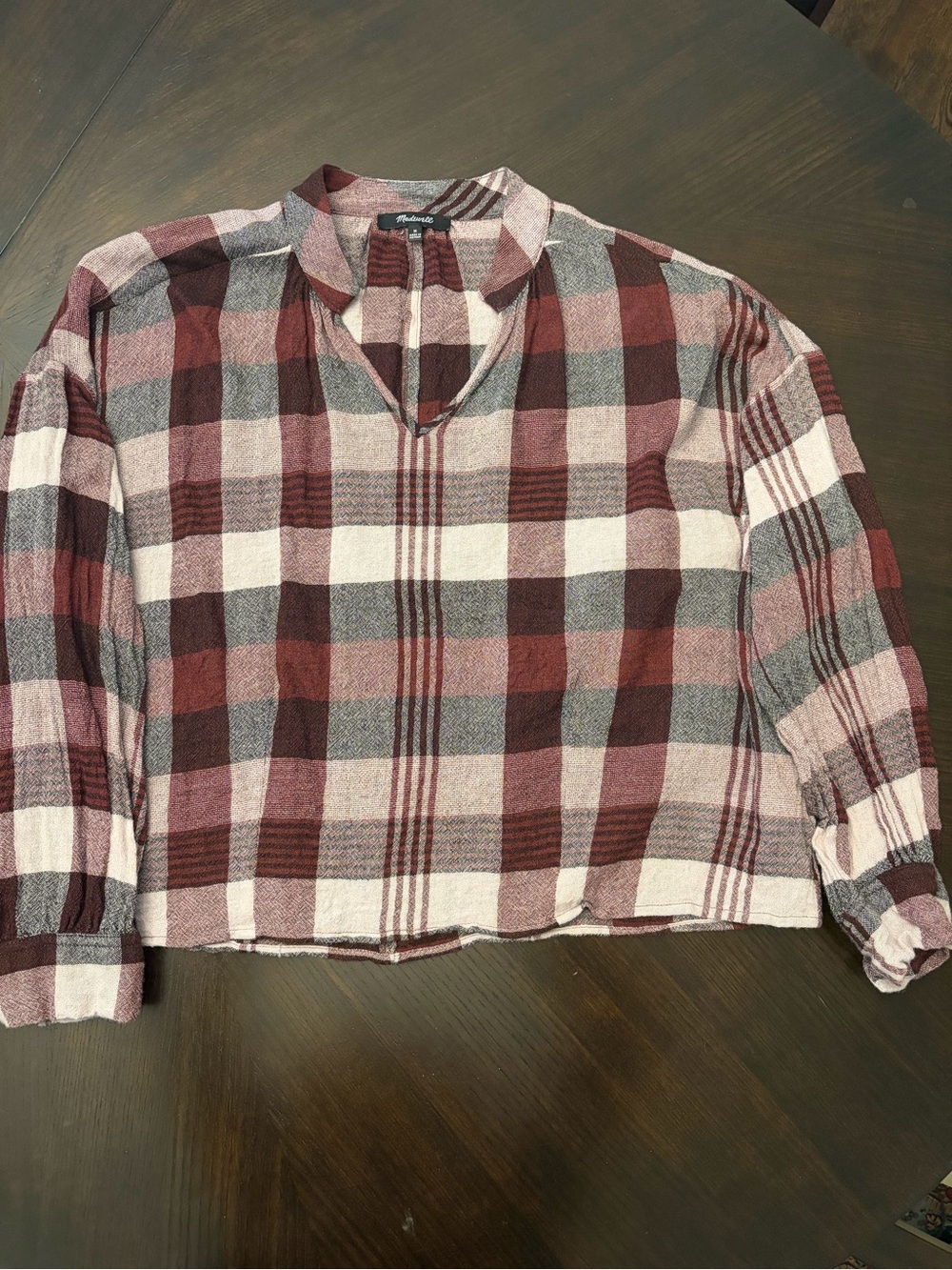 Madewell Highland Popover Burgundy Schorr Plaid Wool Blend Cottagecore Boho Med